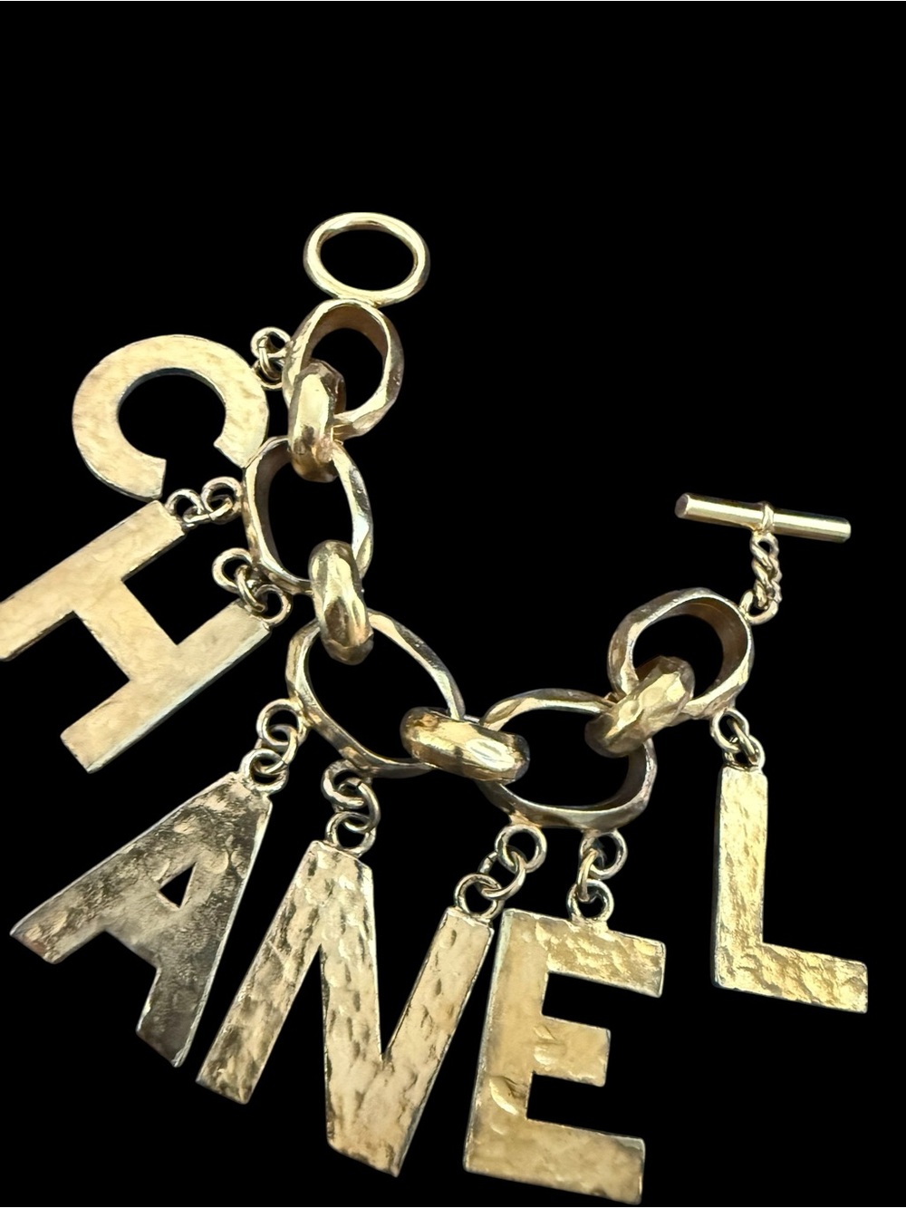 Chanel 1993 Gold Tone Charm Bracelet with  Letter Charms